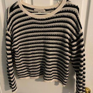 LOFT Black & White Striped Crochet Sweater Size M